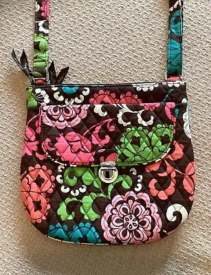 Vera Bradley Brown And Colorful Floral  Lola  Saddle Hipster Crossbody Purse  • $13.99