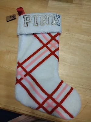 Victorias Secret PINK Christmas Stocking White Criss Cross Pattern NEW NWT • $8