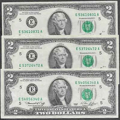 1976 $2 Dollar Bill Lot Of 3 Notes - Richmond Fed BICENTENNIAL ISSUE • $2.50
