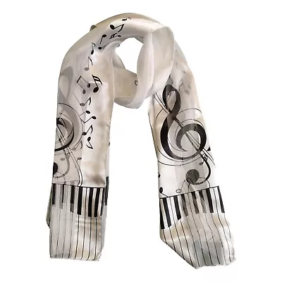 Large Treble Clef Music Notes And Keyboard White Polyester Scarf • £5.99