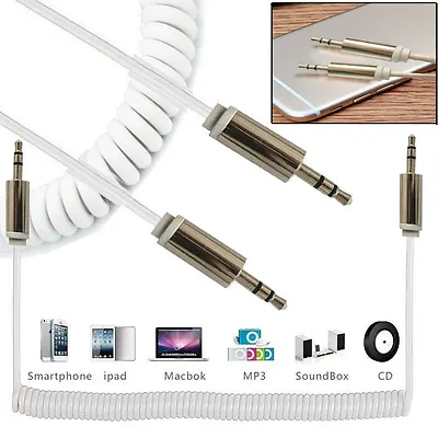 £3.25 • Buy 3.5mm Coiled AUX Cable Mini Jack To Jack Male Audio Auxiliary Lead PC Car White