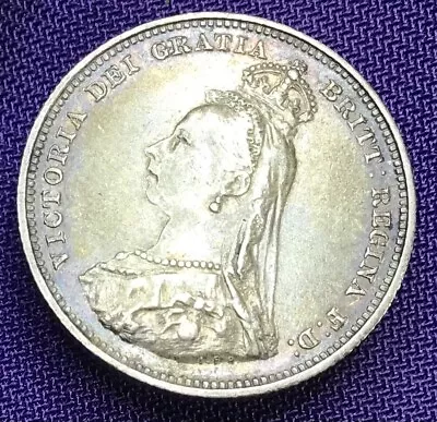 1887 Queen Victoria One Shilling Silver .925 Coin. Iridescent Tone #4968 • £0.99