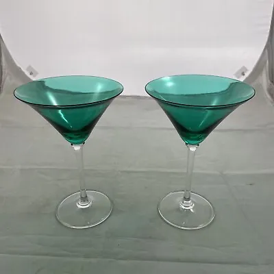Vera Wang Crystal Wedgwood Martini Glass Emeral  Green Cup Clear Stem Set Of 2 • $58