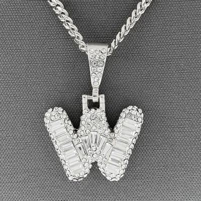 $9.99 • Buy Silver Tone Clear Rhinestones Bubble Initial Alphabet Letter W Pendant Necklace