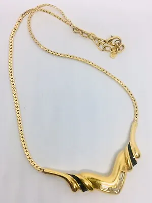 VENDOME Enamel And Baguette Rhinestone Necklace Gold Plated Vintage Jewelry • $39.99