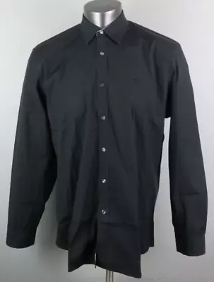 Mens Burberry Brit Black Long Sleeve Button Front Shirt Classic Stretch Size XL • $79.99