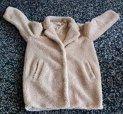 Teddy Bear Coat Beige LOGG H&M Eur S 12 14 3/4 Length Womans Womens Girls Af7 • £2.99