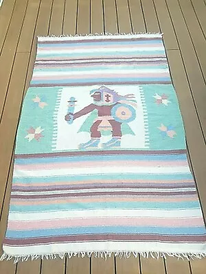 Vintage Wool Blanket Rug Zapotec (?) Mexican Mayan Aztec Southwest Art  • $34.99