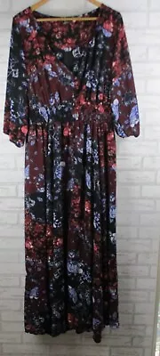 City Chic Womens Maxi Dress Brown Black Blue Floral Print S/16 • $36