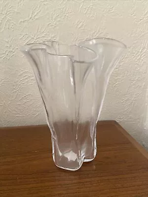 Vintage Crate & Barrel Muurla Finland Eva Clear Ruffled Art Glass Vase 8” • $48