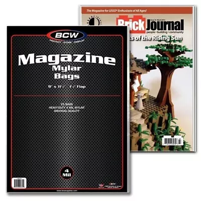 Pack Of 25 BCW Magazine Size 4 Mil Mylar Bags Archival Acid Free Soft Covers • $42.49