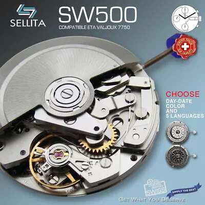 $475 • Buy MOVEMENT SELLITA AUTOMATIC SW500, 5 Languages, Black+white