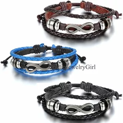 Multi-layer Love Infinity Braided Beaded Leather Bracelet Wristband Men Women • $7.99