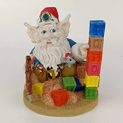 Ceramic Figurine Santa's Helper Elf Gnome BLOCKS Christmas RARE VTG 1990 Signed • $17.89