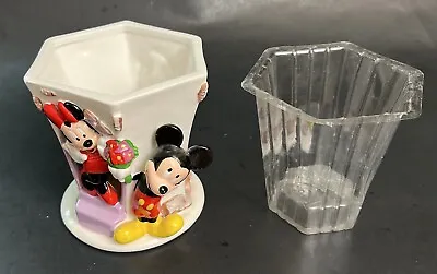 VTG Disney Mickey And Minnie Teleflora Vase  Ceramic Container With Liner • $11.55