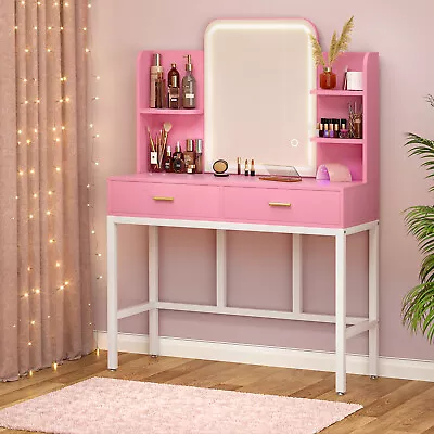 Homieasy Vanity Desk Makeup Dressing Table With Smart LED Lights Mirror Drawers • $159.99