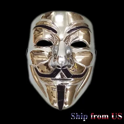 $7.99 • Buy 2 Pack Silver V For Vendetta Hacker Mask Project Zorgo Cosplay Costume EDC Props