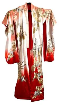 VTG UCHIKAKE SUSOHIKI HIKISURI Wedding KIMONO ~ JAPAN ~ IVORY SILK W RED PHOENIX • $185