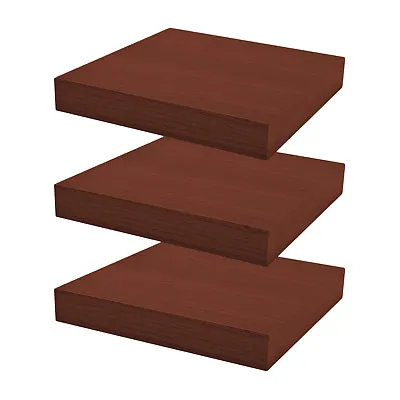 3 X Square Wooden Wall Mounted Floating Display Shelf 23.5 X 23.5cm Mahogany • £17.49