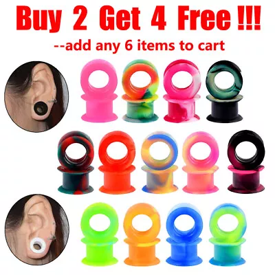 Pair Thick Silicone Flesh Tunnels Ear Gauges Plugs Ear Skin Stretching Piercing • $3.59