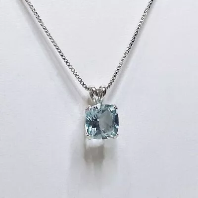 925 Sterling Silver Certified Natural Blue Aquamarine Neckless Gift For Ship • $30