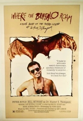 $145 • Buy Hunter S THOMPSON / “WHERE THE BUFFALO ROAM” ORIGINAL MOVIE POSTER LINEN-BACKED