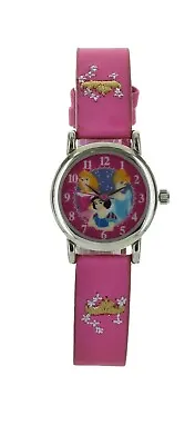 Girls Cute DISNEY Princesses Watch Pink Band With Crown Silver Tone Case PRS349 • $17.59