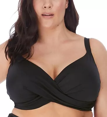 Elomi BLACK Magnetic Underwire Wrap Plunge Bikini Swim Top US 36G UK 36F • $50.55