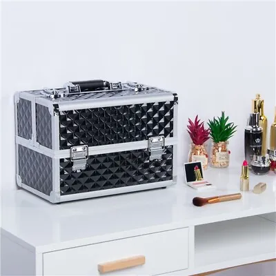 Makeup Box Large Cosmetic Case Beauty Vanity Case Nail Hairdressing Box Black • £29.99