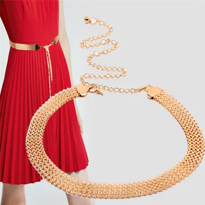 Fashion Wave Metal Waist Chain Belt Gold Buckle Body Chain Dress Belt DG • £3.52