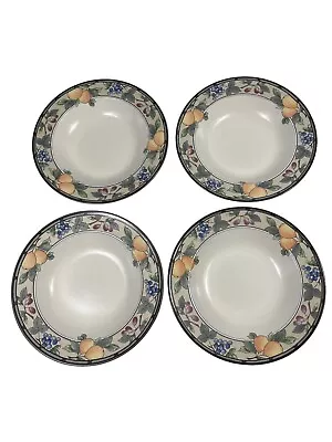 Four (4) Mikasa GARDEN HARVEST CAC29 Intaglio Soup Bowls Large Rim Excellent 9” • $24.94