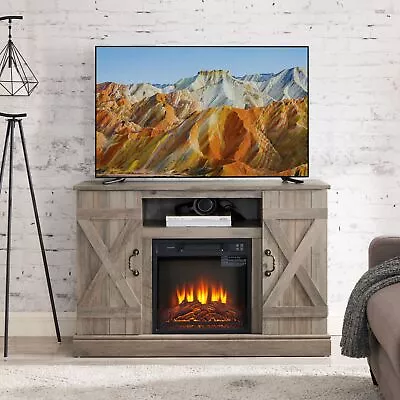 Farmhouse Electric Fireplace TV Stand For 55 Inch TVs Rustic Gray Media Console • $315.99
