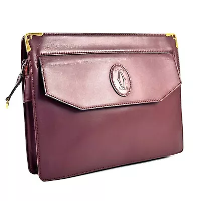 Cartier Must Line Logos Used Clutch Bag Bordeaux Leather Vintage  Fron Japan • $75