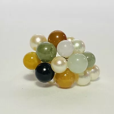 Ming's Honolulu 14K Yellow Gold Multicolor Jade Pearl Cluster Size 5.5 Ring 8.7g • $950