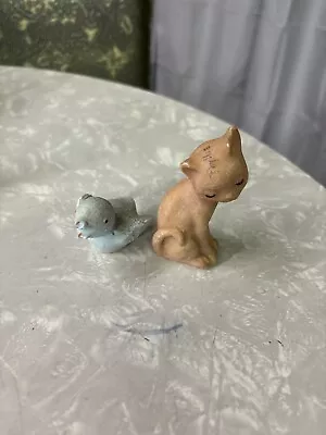 2 Vintage Carved Animals Pink Kitty Cat & Blue Bird Soapstone? • $4.95