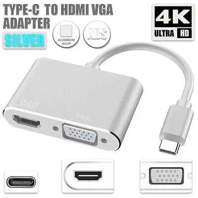 Type-C To HDMI +VGA Port USB-C HUB Adapter Converter For PC Laptop • $11.24