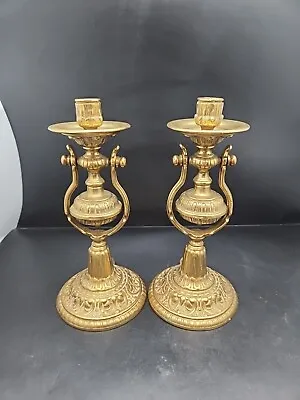Pair Nautical Brass Ships Gimbal Swivel Candlesticks Candle Holders Wall Sconces • £110