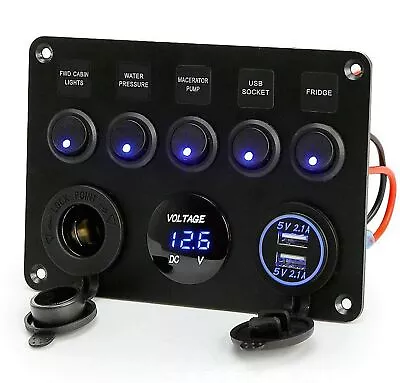 5 Gang 12V Switch Panel LED Rocker USB ON-OFF Toggle For Car Boat Marine Caravan • $29.99
