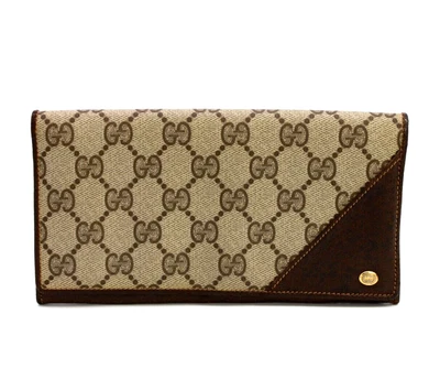 $158.99 • Buy Gucci Vintage Wallet Bifold Long Purse GG Supreme PVC Leather Brown Authentic