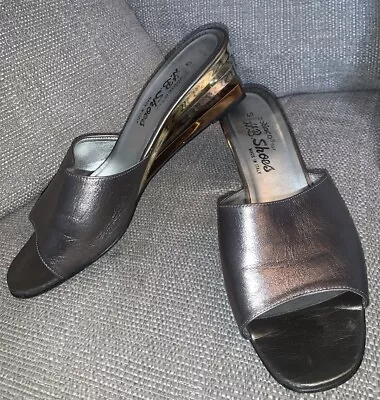 Zodiaco HB Shoes Vintage Italian Silver Leather Slip On Wedge Mules. Size 6.5 J1 • £11