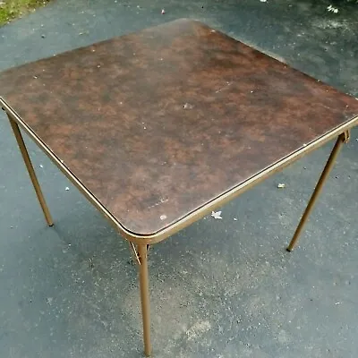 Vintage Vinyl & Metal Folding Card Or Game Table ~ Portable 34  Square A • $38