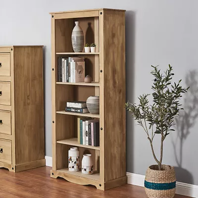 Corona Bookcase Tall 5 Shelf Display Solid Pine Book Storage Racking Living Rom • £109.99