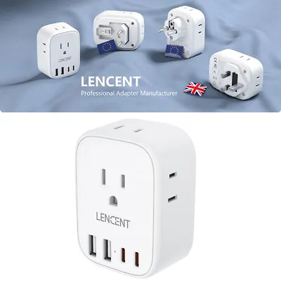 LENCENT Travel Power Adapter W/ 4 AC Outlets + 4 USB For US To Europe / US To UK • $13.94