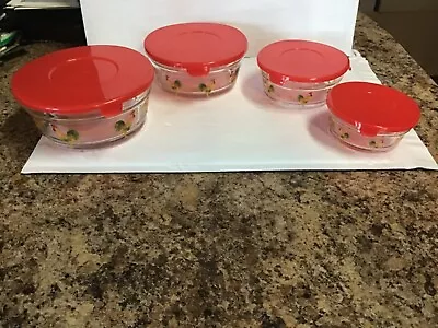 4 Vintage Rooster Nesting Bowls Glass Mixing Storage Containers W/lids • $18.95