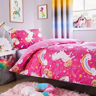 Unicorn Duvet Cover Single Double King Size Kids Quilt Cover Bed Set • £12.99