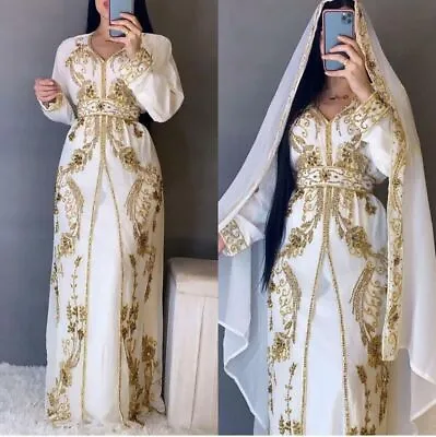 £55.43 • Buy Sale !! Moroccan Dubai Kaftan Abaya Fancy Hand Zari Work Vary Fancy Women Dress