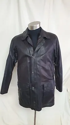 Mens Leather Coat Beged-Op Warm Faux Fur Inside 40  Chest Dark Brown 8010 • $43.52