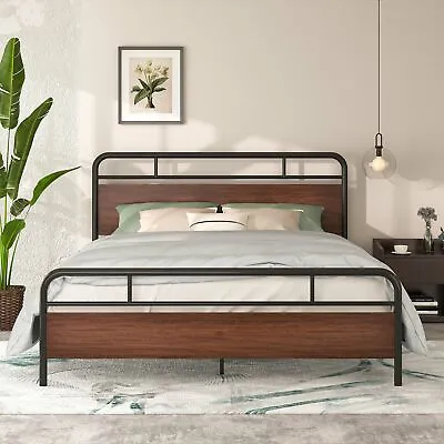 $199.97 • Buy Queen Size Bed Frame With Wooden Headboard, 12  Under Bed Storage, Walnut