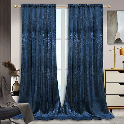 Blackout Luxury Velvet Curtains Ready Made Thick Lined Panels Floral Drapes Pair • £32.75