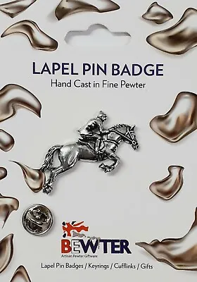 Horse & Jockey Showjumper Lapel Pin Badge. British Pewter Tie Badge Brooch A29 • £6.59